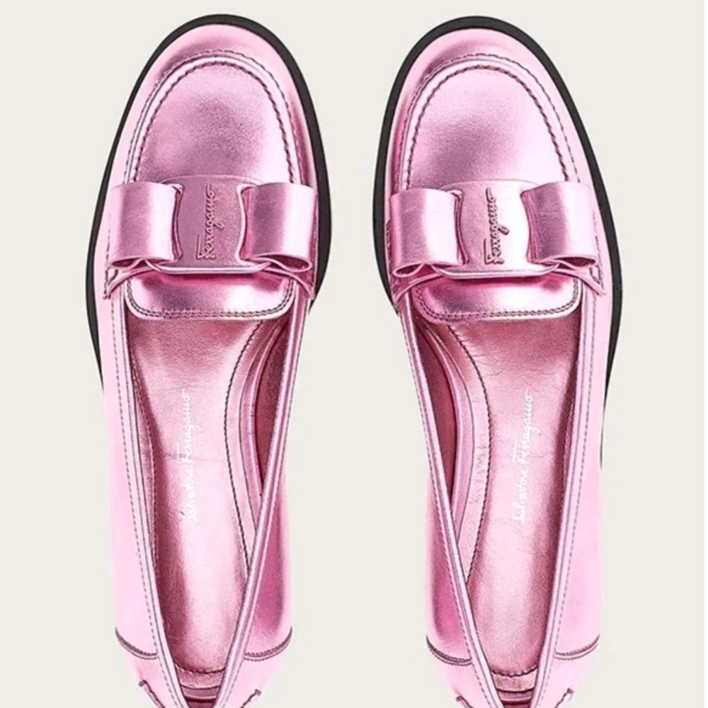 Salvatore Ferragamo Metallic Pink Loafers VIVALDO Size 6C and 8C NWB